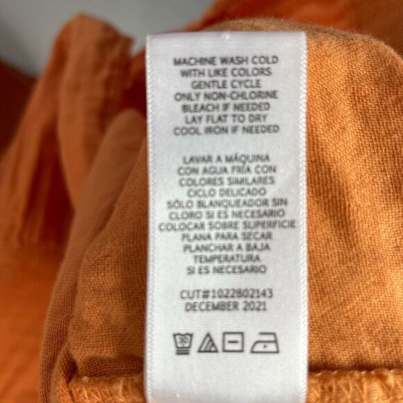 LOUNA Mini Dress Womens Medium Orange Tiered Shift Strappy Open Back Cotton - Picture 12 of 13